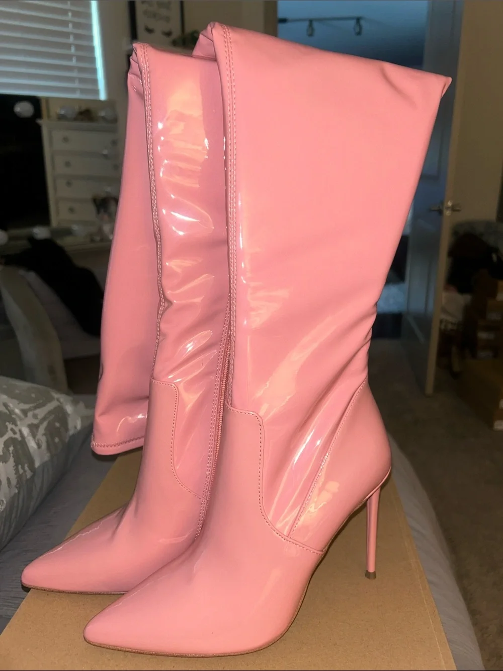 Women’s Pink Patent Thigh-High Stiletto Boot